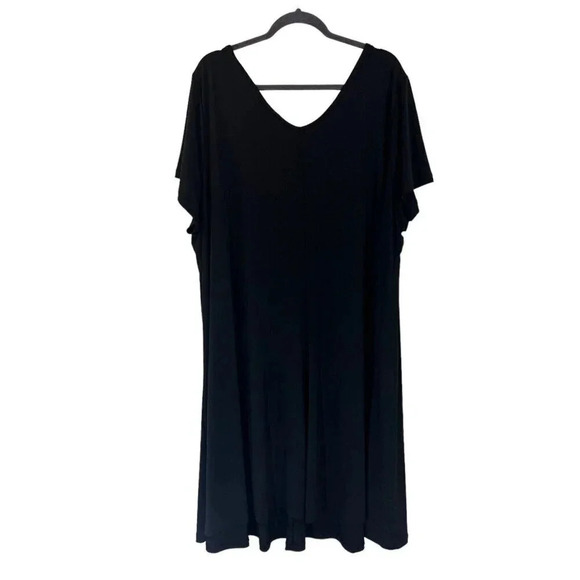 Roamans Black Jersey Stretch Dress Plus Size 30/32 3X V Neck Short Sleeve Plain - Picture 2 of 5